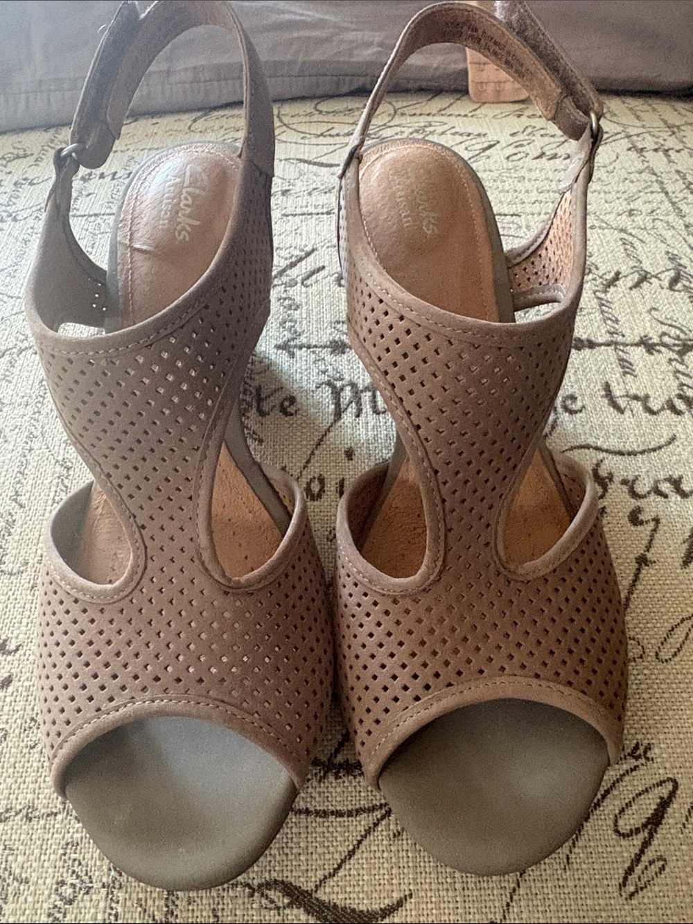 Clarks Women's Taupe Perforated Slingback Heels